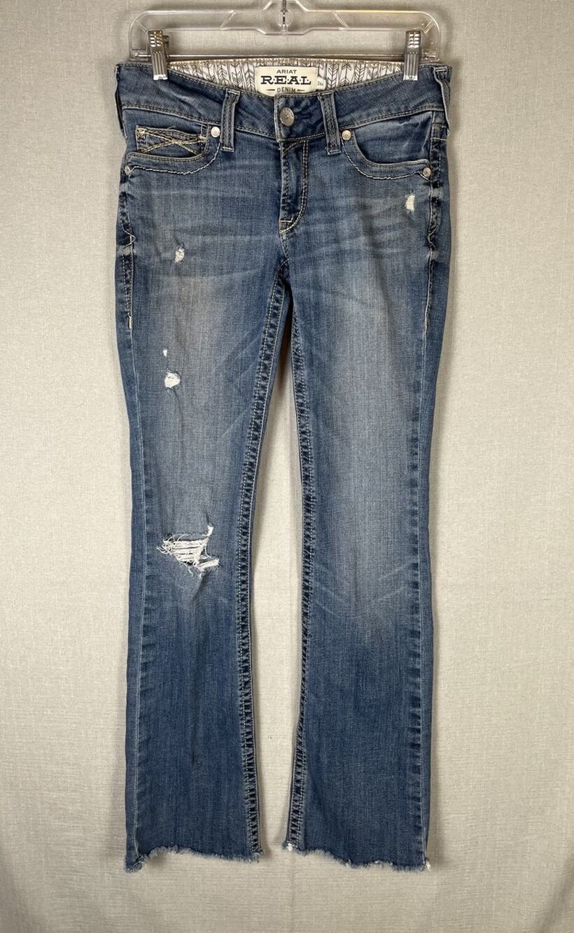 Ariat REAL Mid Rise Arrow Boot Jeans Womens Size 26 R Distressed Medium Wash